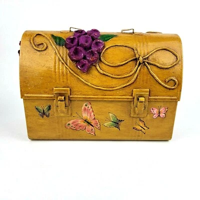 Cartera lonchera decoupage vintage arte popular papel maché flores termo americano Foto 1 de 4