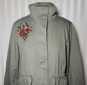Loft Outlet Womens Sz M Casual Jacket Olive Canvas Embroidery Zip Long Sleeve  - Picture 1 of 9
