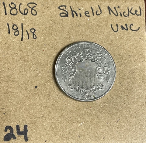 1868 Shield Nickel Uncirculated 18 Over 18 In Date Cover