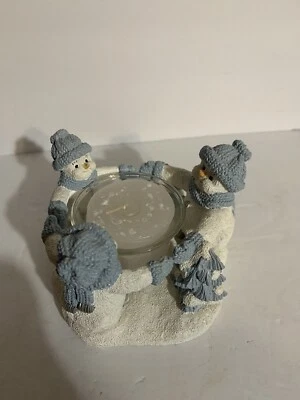 Снеговики трио синий и белый круглый снег друзья держась за руки рождественский декор - Изображение 1 из 4