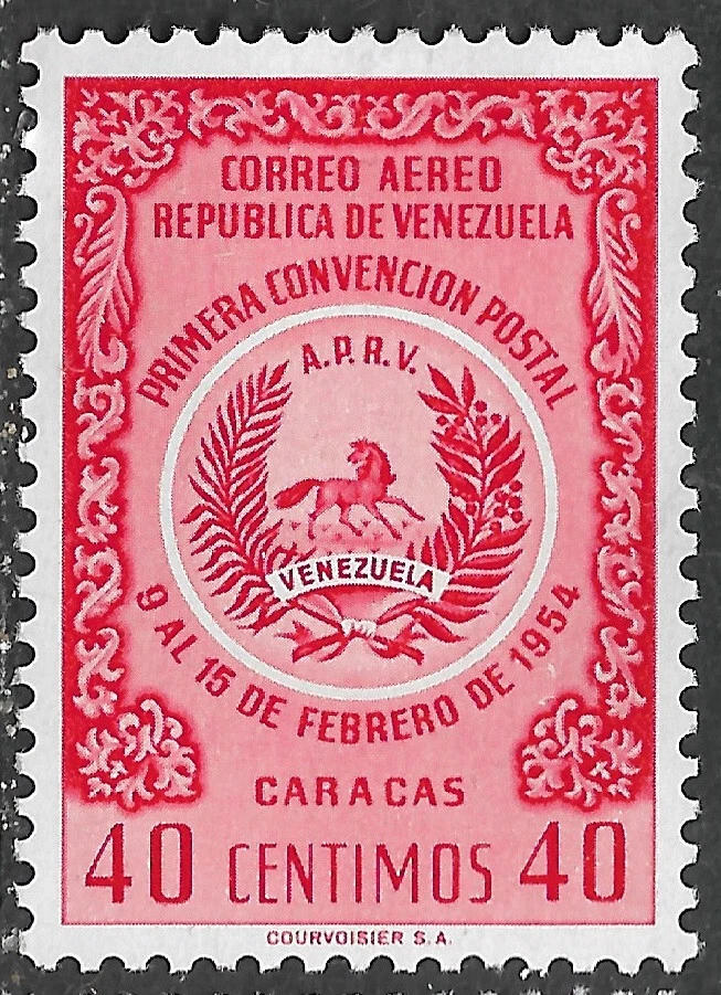 Sello postal aéreo de Venezuela - Scott #C610- 40c rojo original como nuevo/LH 1955 Foto 1 de 1