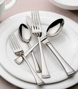 LENOX PORTOLA 5-PC PLACE SETTING FLATWARE SET MIRRORED 18/10 STAINLESS STEEL NEW - Picture 1 of 12
