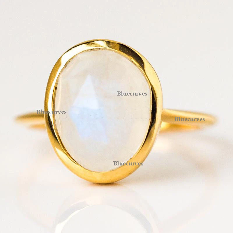 Piedra lunar oro amarillo 14k piedras preciosas boda cóctel eternidad anillo joyería US7 Foto 1 de 2