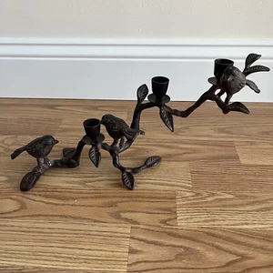 Candelabro vintage patinado brutalista abstracto pájaros en rama metal 3 velas - Imagen 1 de 13