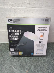 Commercial Electric 11 in. White Smart Hubspace CCT and RGB Selectable LED Flush - Picture 1 of 6