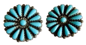 PENDIENTE PIERCE TURQUESA PLATA ESTERLINA FLOR FM BEGAY NAVAJO JOYERÍA neocurio - Imagen 1 de 6