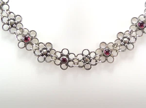 VTG Sterling Filigree Flower Necklace & Garnets 14.5” Long 15mm Wide 24.9 Grams - Picture 1 of 13