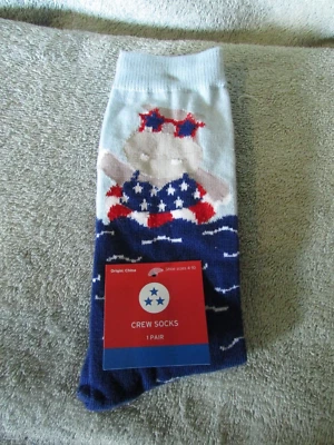 1 Pr Unisex Hipopapótamo Patriótico/4 de Julio Calcetines Crew - Zapato Talla 4-10 Nuevo (S 1) Foto 1 de 4