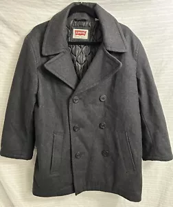 Levi's Strauss 6 Knöpfe dunkelgraue Wollmischung Erbsenmantel gesteppt gefüttert Herren Größe L - Bild 1 von 8