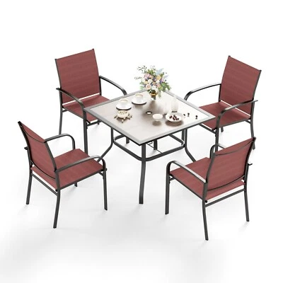 Juego de mesa y sillas de comedor exterior de 5 piezas para patio con orificio de 1,57" para jardín Foto 1 de 4