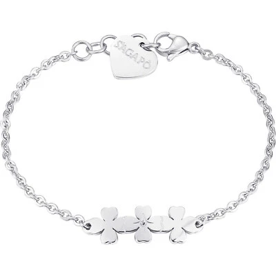 Bracciale Donna Acciaio Portafortuna Quadrifoglio Cristallo Bianco Sagapo SRI15 - Immagine 1 di 2