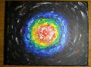 Unbekannte und aufregende runde Figur im Weltraum Acrylmalerei auf Leinwand 10x8 - Bild 1 von 2