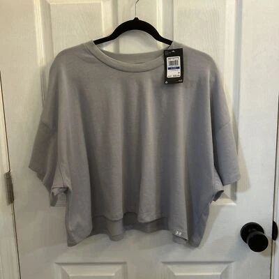 Under Armour Playbook Cropped T-Shirt Women’s XL Gray UA Logo Casual NWT - Image 1 of 4