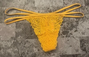 VICTORIA'S SECRET PINK M MARIGOLD FLORAL LACE DOUBLE STRAPPY RARE THONG PANTIES - Picture 1 of 3