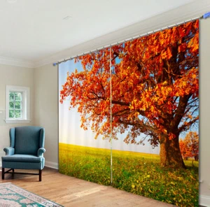 Natural Scenery Autumn Maple Leaf 3D Printing Window Curtains Blockout Drapes - Picture 1 of 9
