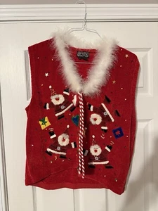 Vintage Berek Christmas Santa Sweater 3D Tacky Mom Teacher XL Candy Cane - Picture 1 of 8
