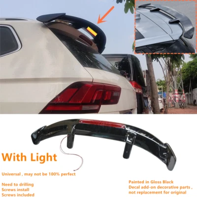 W/LIGHT UNIVERSAL FITS 2018-2024 VW TIGUAN /R-LINE REAR WINDOW ROOF SPOILER WING - Image 1 of 4
