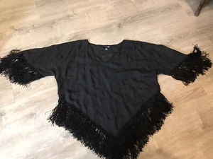 Venezia Poncho Bluse schwarz halbtransparent Fransen Fee Hexenkern Damen 22/24 - Bild 1 von 9