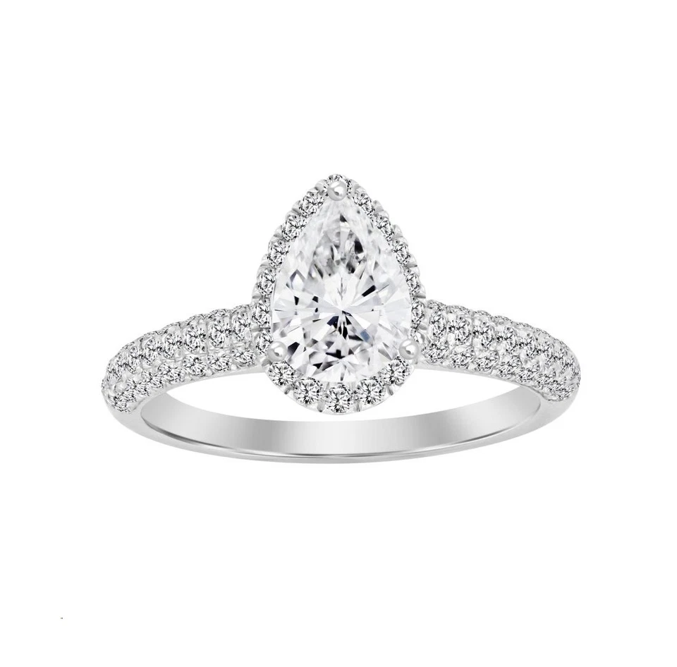 Women Ring 1.25ct Round pear Natural Diamond 14k White Gold Center Stone Cluster - Image 1 of 1