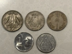 5 India 1 Rupee Coins All Different Old Coins #17 - Picture 1 of 2