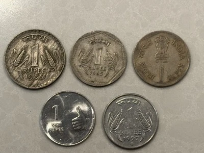 5 India 1 Rupee Coins All Different Old Coins #17 - Image 1 of 2