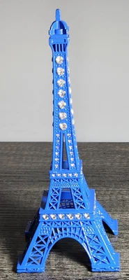 Metal 7" BLUE Eiffel Tower Model W/ Rhinstones Paris France Souvenir Gift Decor - Image 1 of 4