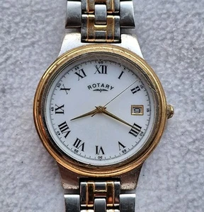 Vintage Rotary Men's Quartz Date Watch - White Roman Numeral Dial - New Battery - Picture 1 of 12
