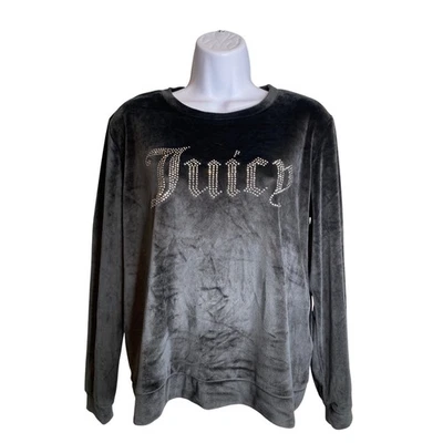 Y2K Juicy Couture Womens Velour Sweatshirt Sz M Bling Rhinestone Logo Retro - Image 1 of 4