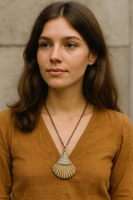 Collana Con Vera Conchiglia Anni 70 Incastonata Lega Argentata Collier Vintage - Immagine 1 di 4