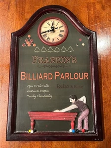 Franklin’s Billiard Parlour Wall Clock – Man Cave Pool Room Bar Decor Sign - Picture 1 of 2