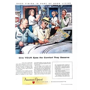 Pubblicità stampa American Optical 1955 regala ai tuoi occhi meritato comfort 8"X11,5" - Foto 1 di 3