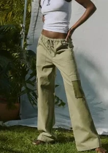 Abercrombie & Fitch Womens Cargo Pants Medium Army Green Wide Leg Pull On Vol 28 - Picture 1 of 12