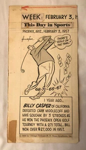 1958 Original Art This Day in Sports Lenny Hollreiser Billy Casper Golfer 1957 - Picture 1 of 2