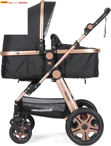Mama Kiddies Trendy Black Gold Convertible 2In1 Aluminium Alloy Pram Stroller Ba - Picture 1 of 10