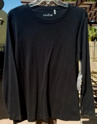 ¡NUEVO CON ETIQUETAS! Top CASLON by NORDSTROM Negro Algodón Manga Larga Cuello Redondo 1X Foto 1 de 3