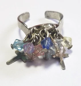 Silver Tone Multi Color Beads Tiny Cross Dangle Figure Toe Adjustable Ring SZ3.5 - Bild 1 von 10