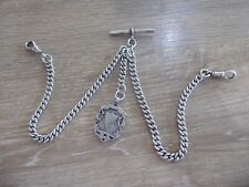 ANTIQUE SOLID STERLING SILVER DOUBLE ALBERT POCKET WATCH CHAIN & FOB