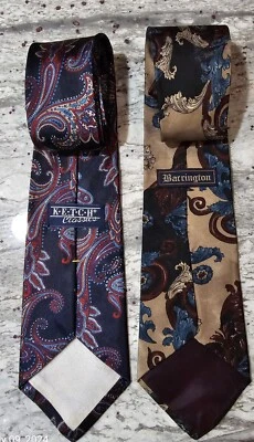 Two 男式复古 Barrington 100% 真丝和番茄经典多色领带。  — 第 1/2 张图片