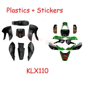 Black Plastics Fender Sticker Kit For Kawasaki KX65 KLX110 Suzuki DRZ110 RM65 - Picture 1 of 5