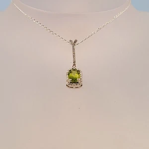 Green Peridot Pendant, Cubic Zirconia, Semi Precious Faceted Gemstones, Handmade - Picture 1 of 4