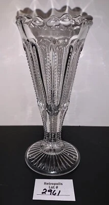 Duncan Miller Style Zipper Pattern Glass Trumpet Vase Vintage Antique - Image 1 of 4