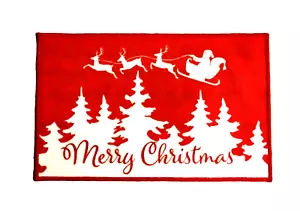 CHRISTMAS SANTA KITCHEN RUG 17" x 27" Nonskid w/Reindeers Trees MERRY CHRISTMAS - Picture 1 of 1