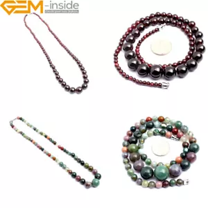 Perlen abgestuft Edelstein Geburtsstein lange Halskette Schmuck Geschenke Handarbeit 6-14 mm - Bild 1 von 105