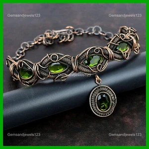 Mothers day Deal Copper Peridot Gemstone New Wire Wrapped Chain Necklace Jewelry - Picture 1 of 6