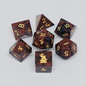 Natural Mahogany Obsidian Golden Swan Gemstone Dice Set D6 Logo for RPG Game - Picture 1 of 11