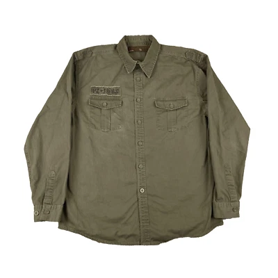 Y2K Point Zero Long Sleeve Button Shirt Mens XL Green Military Army Birds Print - Image 1 of 4