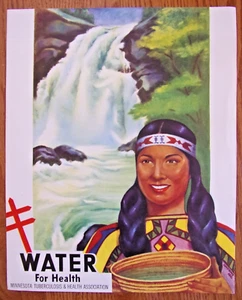 Vintage 1952 Tuberculosis Health Asso. Poster Native Anerican 11" x 13" MN WATER - Picture 1 of 4