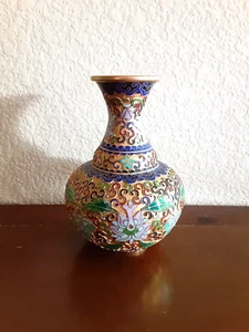 Vintage Chinese Cloisonne Champleve Brass Lotus Flower Vase - Picture 1 of 19