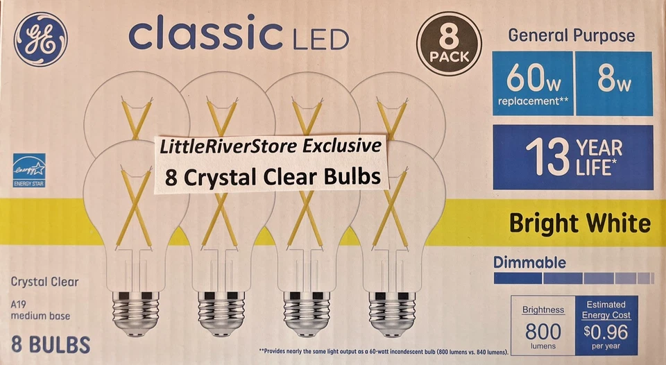 128 PACK GE Classic LED 60-Watt Dimmable Bright White A19 Light Bulbs