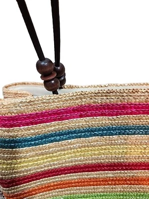 100% wheatstraw Muti-colored Stripped Woven straw Purse  - Image 1 of 4